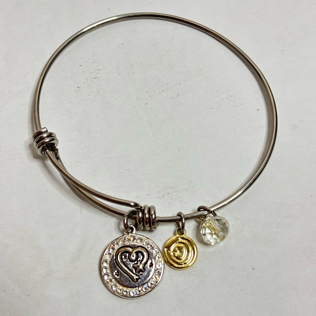 Love This Life Stainless Steel Pave Heart Crystal Charm Expandable Bracelet 16$
